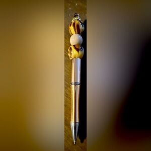Unique Beaded Pen with Brown and Cream Accents